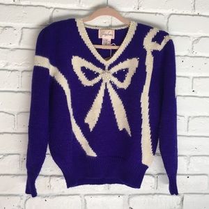 1980's Beaded Bow Purple Sweater